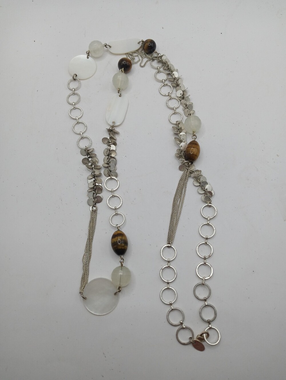 Vintage Lia Sophia Necklace Silver Tone Mother Of Pearl Tiger Eye
